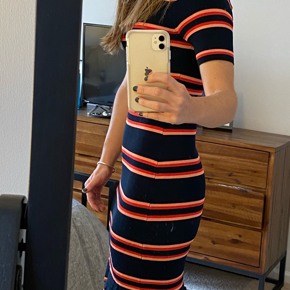 A.L.C Navy Knit Striped Bodycon Dress